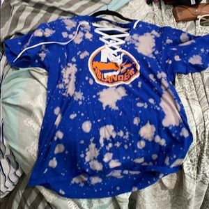 Islanders one of a kind bleach dyed lace shirt